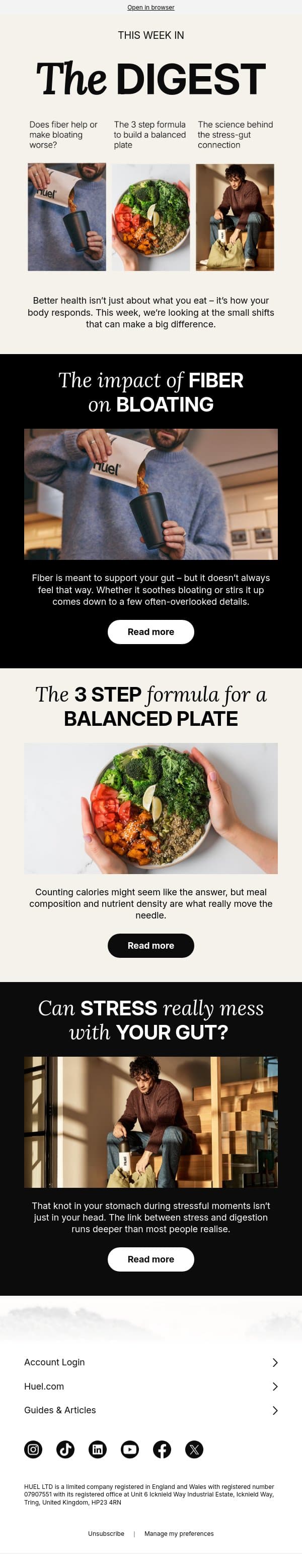 Does fiber make bloating worse? 🌿 email from Huel screenshot