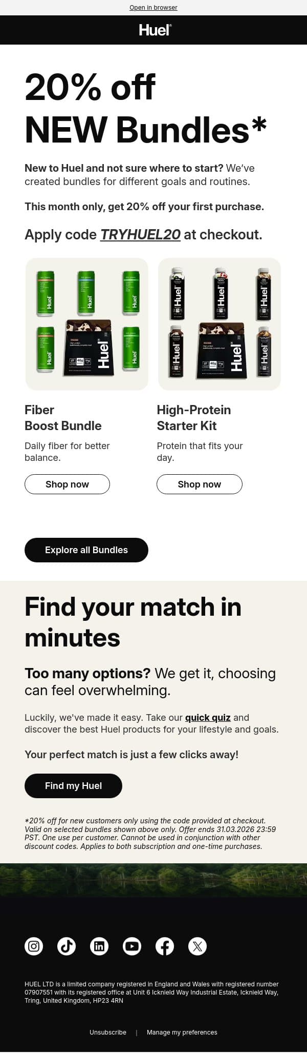 20% off your first order? Yes, really. email from Huel screenshot
