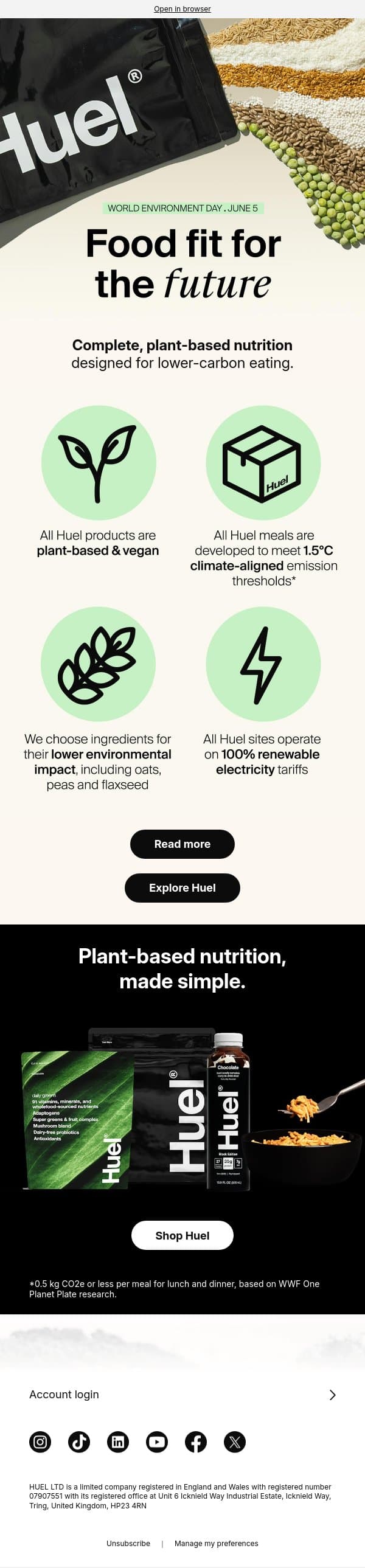 Most food has a carbon problem 🌍 email from Huel screenshot