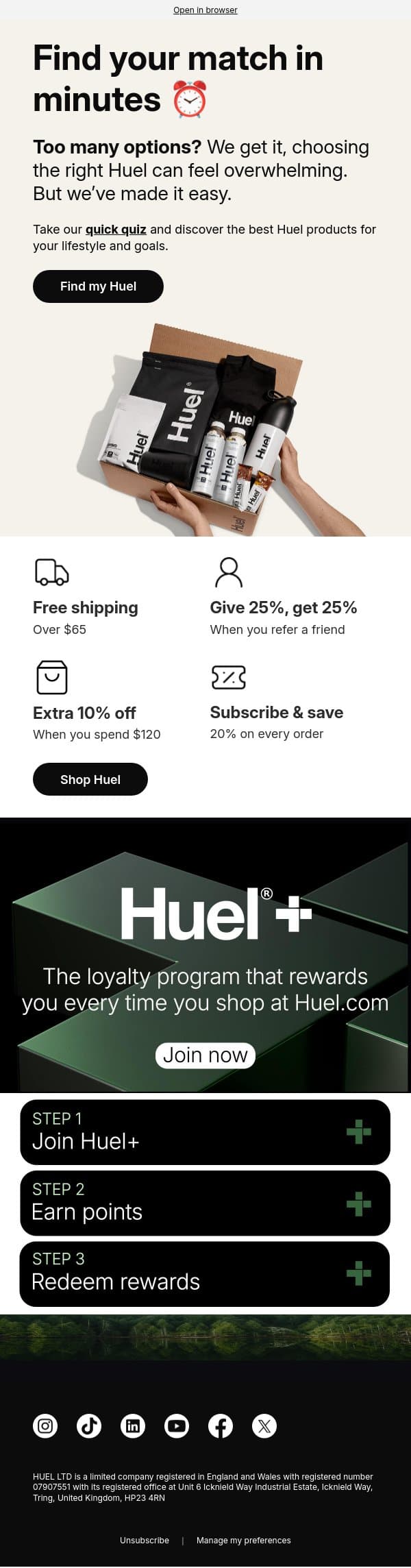 The easiest way to start with Huel. email from Huel screenshot
