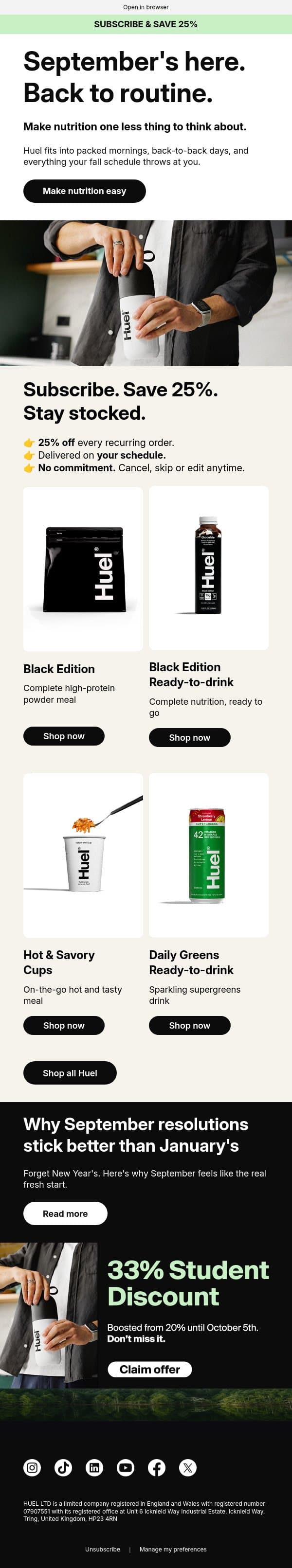 Back to it. Nutrition sorted. email from Huel screenshot