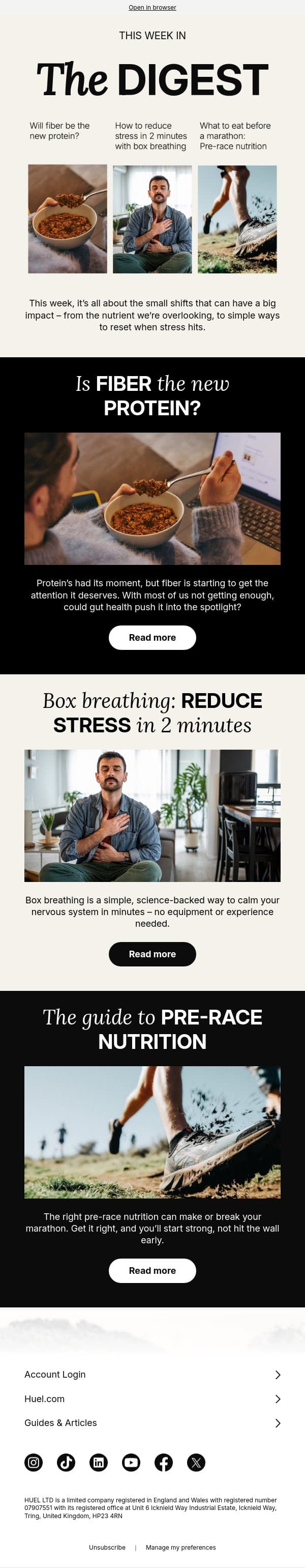 Is fiber the new protein? 🌿 email from Huel screenshot