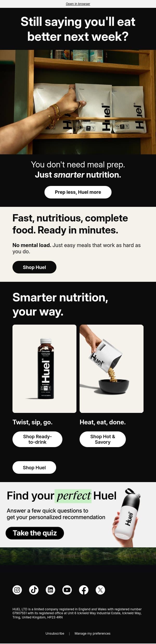 Bye-bye meal prep 👋 email from Huel screenshot