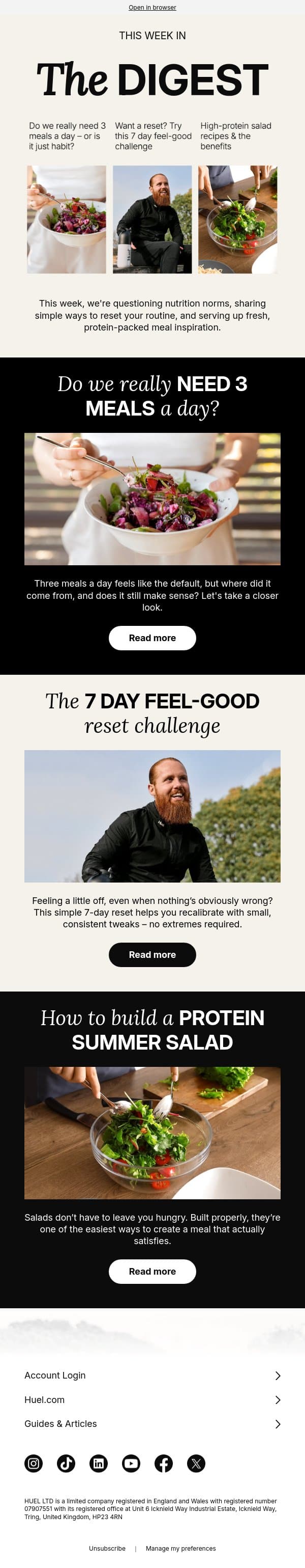 Do we really need 3 meals a day? 🤔 email from Huel screenshot