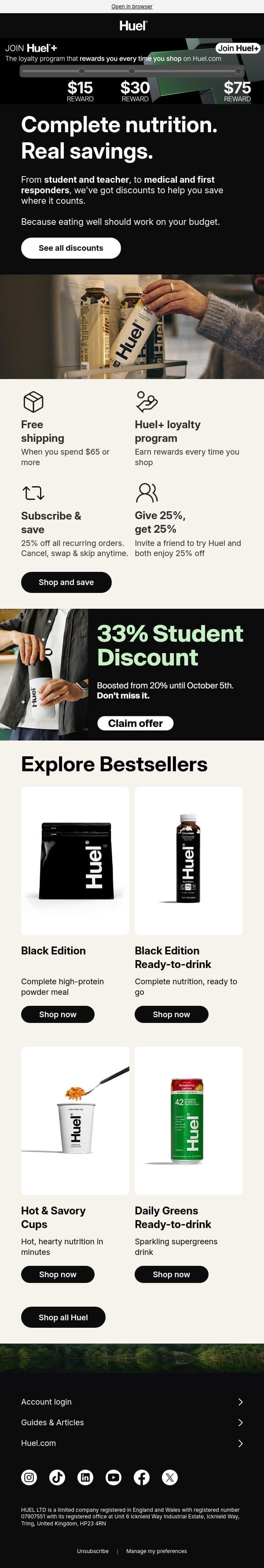Are you getting your Huel savings? email from Huel screenshot