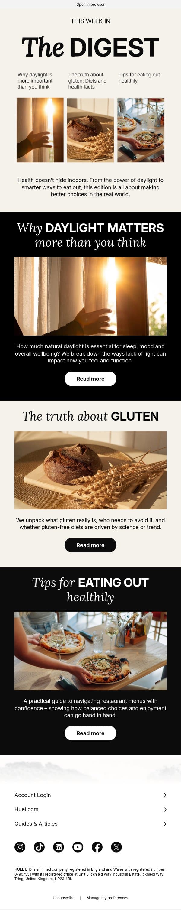 Why daylight matters more than you think ☀️ email from Huel screenshot