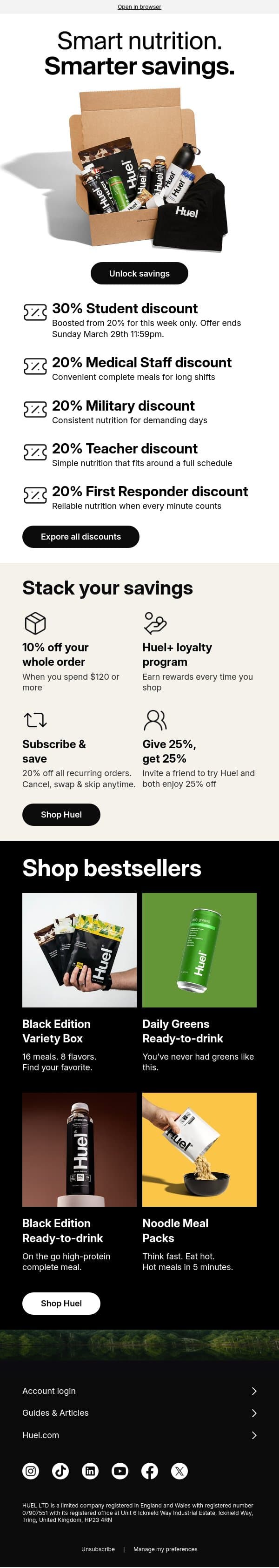 Cut the cost, not the nutrition 💸 email from Huel screenshot