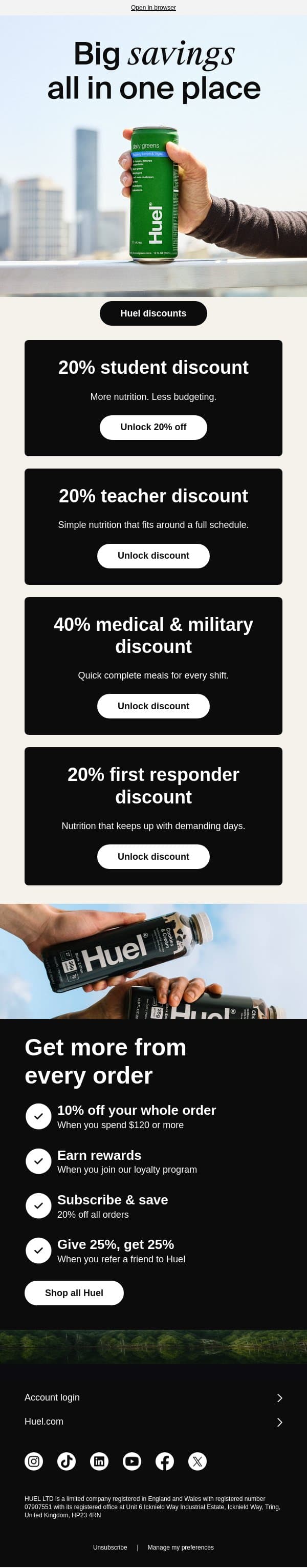Unlock your savings today 💸 email from Huel screenshot