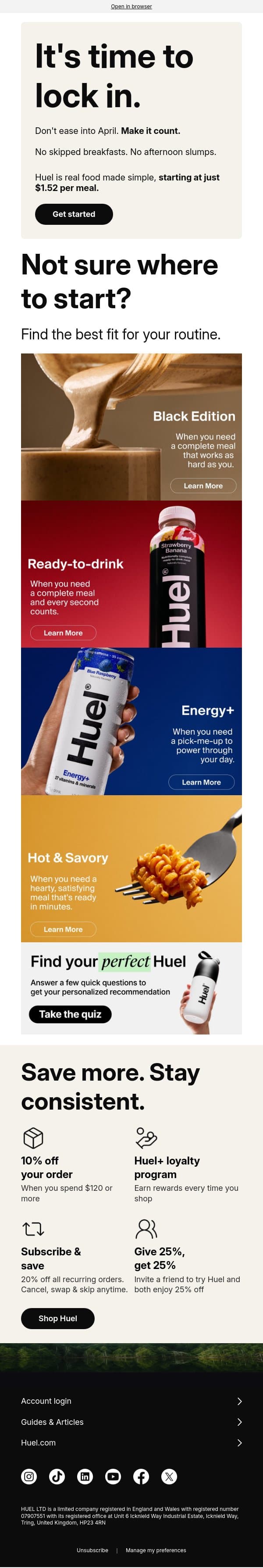 Eat better, without the effort email from Huel screenshot