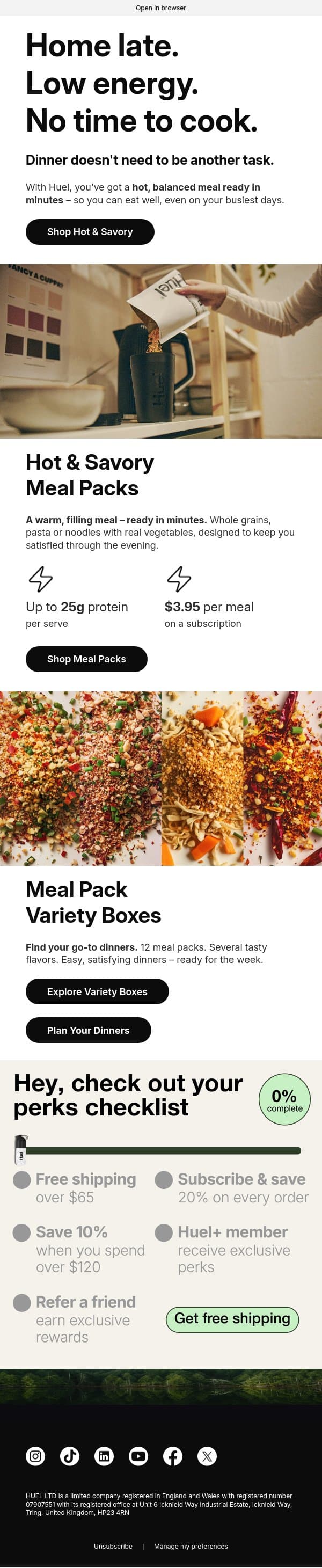 No time for dinner tonight? email from Huel screenshot