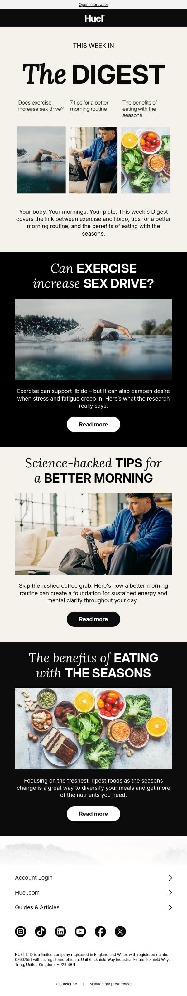 Does exercise boost sex drive? 🤔 email from Huel screenshot
