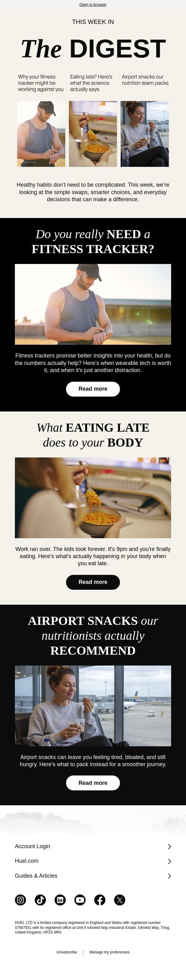 Is your fitness tracker working against you? ⌚️ email from Huel screenshot