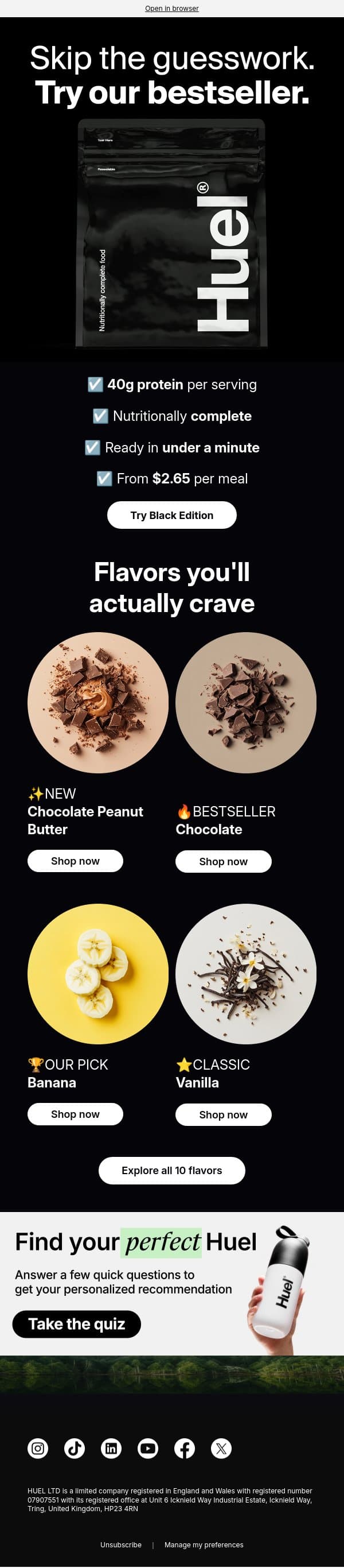 Not sure where to start? email from Huel screenshot