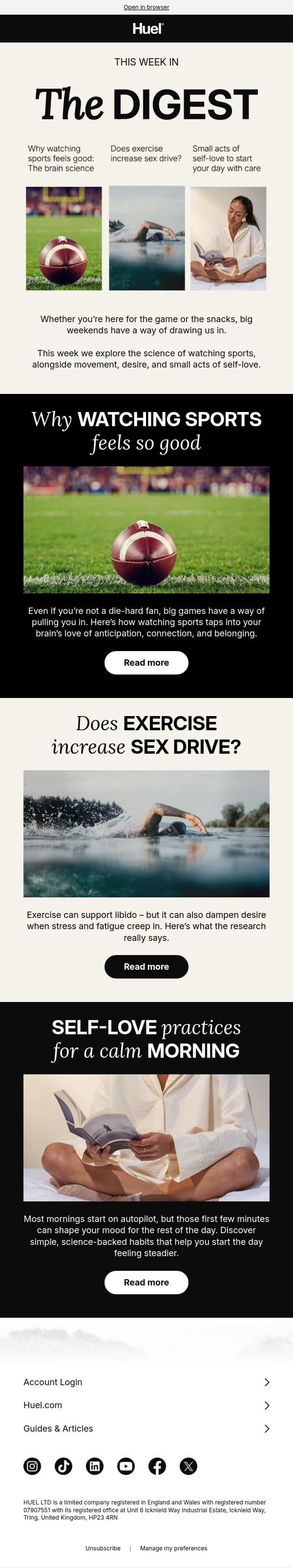 Why watching sports feels so good 🧠 email from Huel screenshot