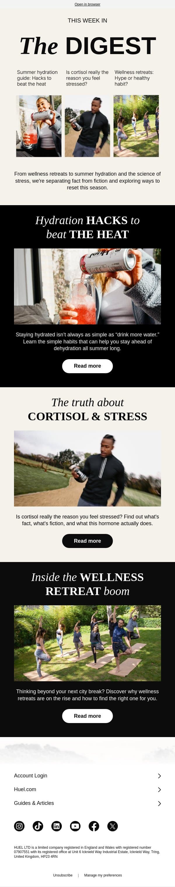 Think you're hydrated? Think again 🥵 email from Huel screenshot