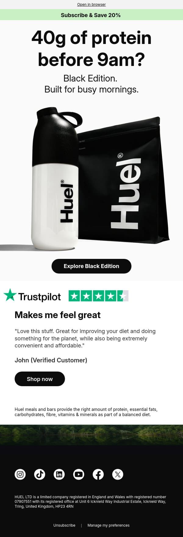 40g of protein before 9am? 💪 email from Huel screenshot
