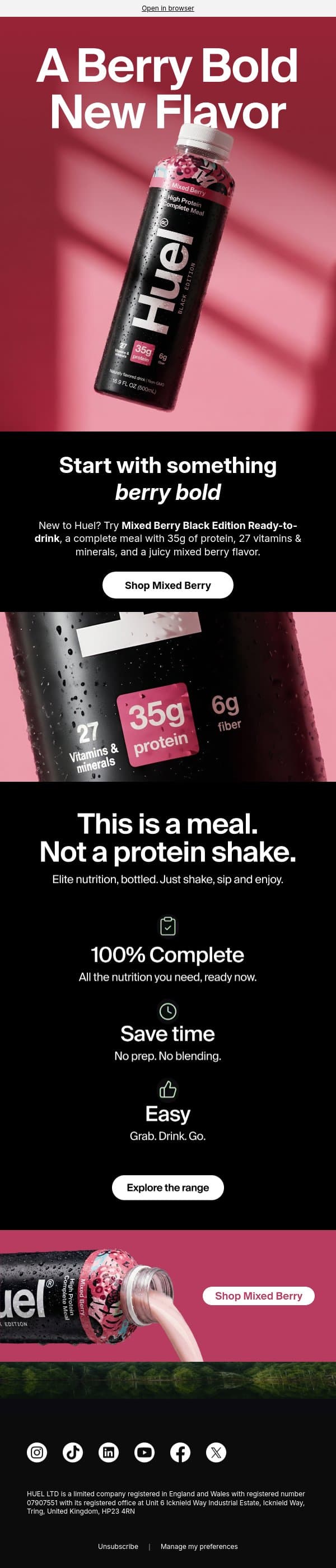 Something berry new just dropped 👀 email from Huel screenshot
