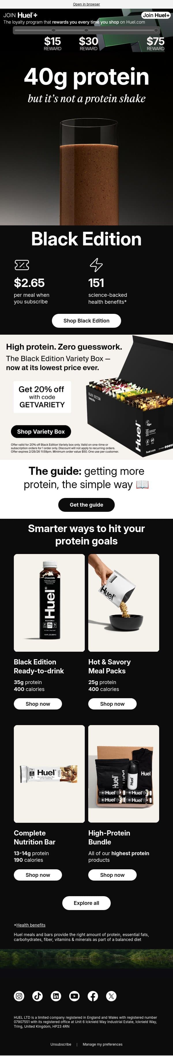 Not all protein is created equal email from Huel screenshot