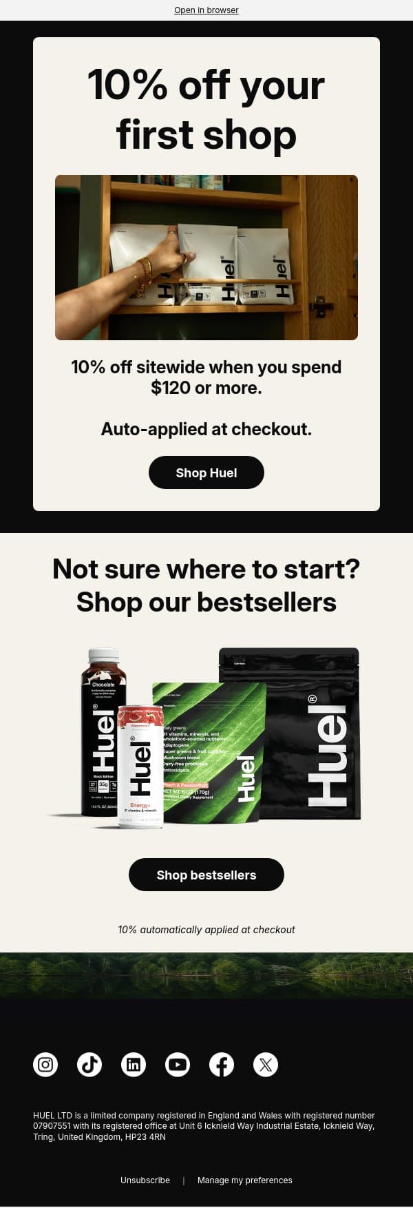 Hey, you deserve a treat email from Huel screenshot