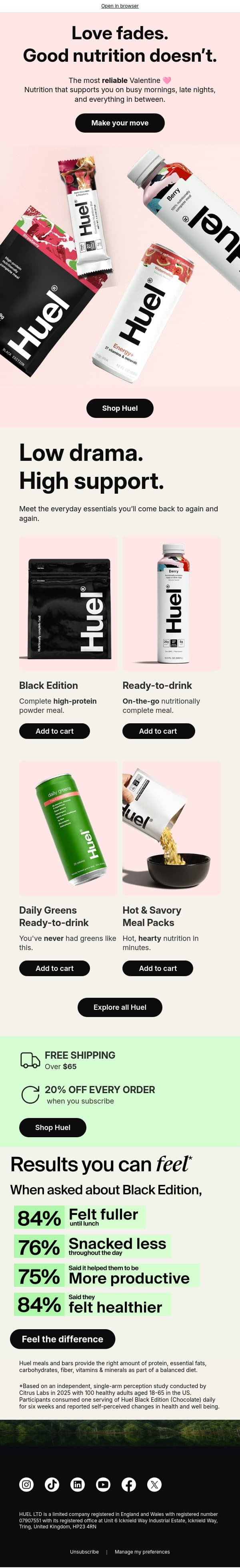 Great nutrition, without the heartbreak 💔 email from Huel screenshot
