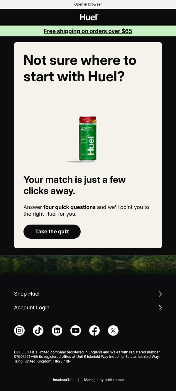 Find your first Huel 👉 email from Huel screenshot