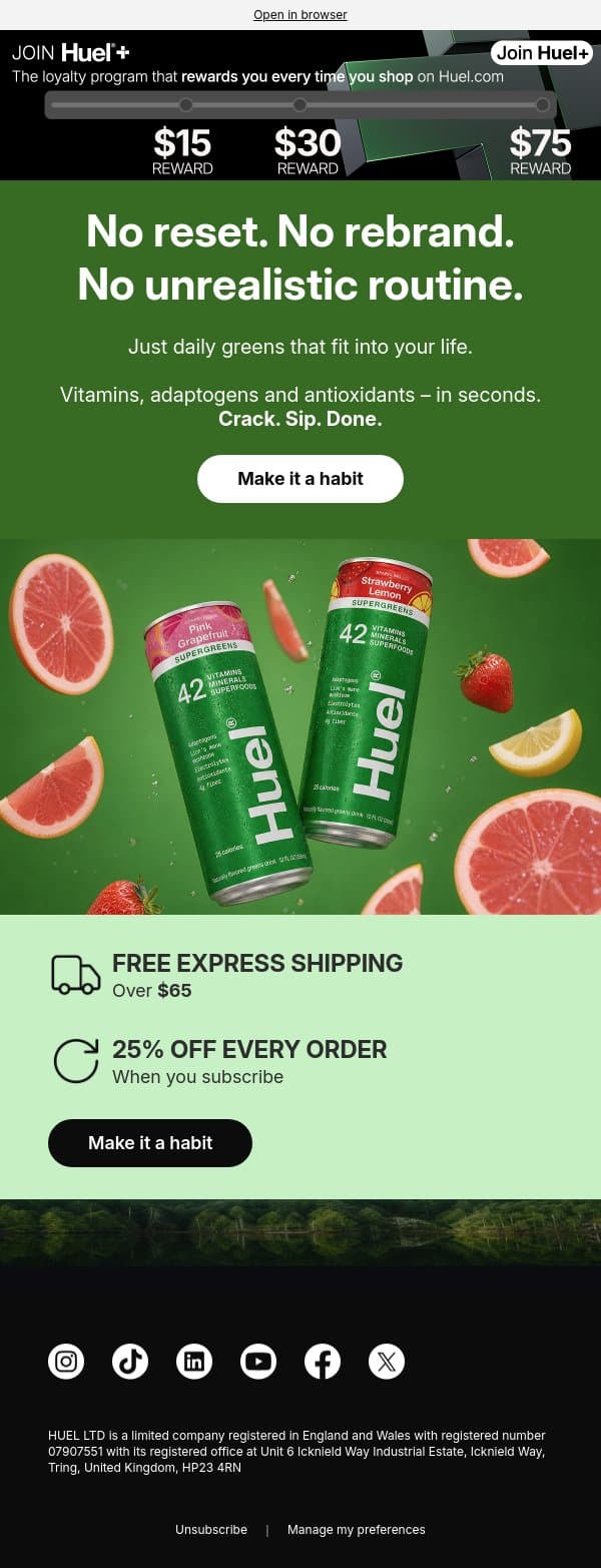 The habit you'll actually keep 🌱 email from Huel screenshot