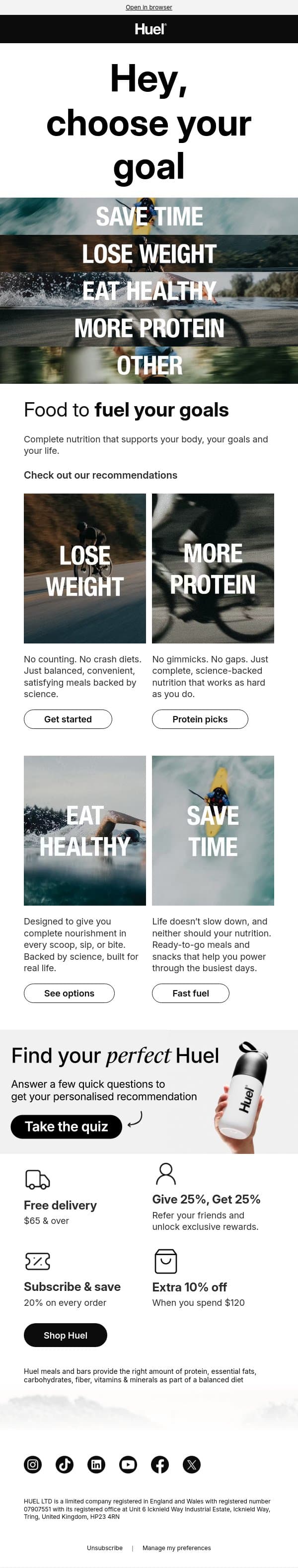 You’re one click away from hitting your goals 👀 email from Huel screenshot