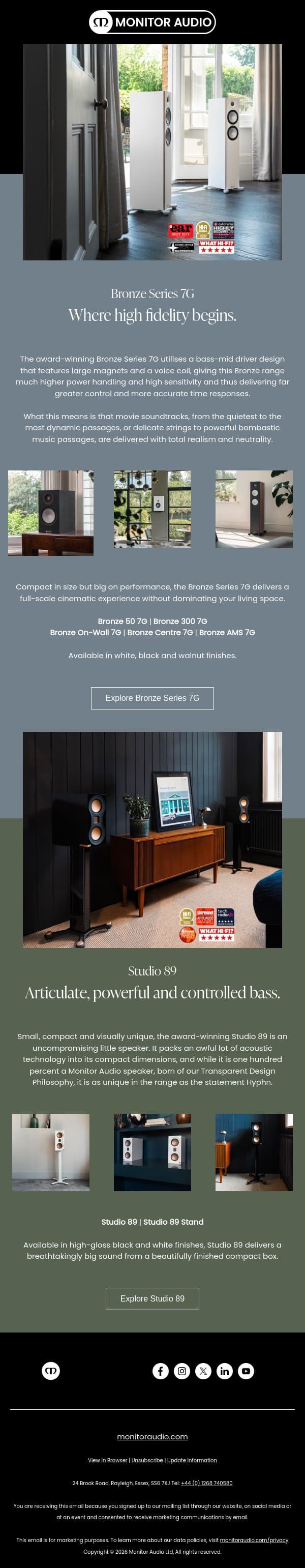 Monitor Audio's award-winning speakers offer the high-quality sound that music and movie lovers alike have come to expect. email from Hulu screenshot