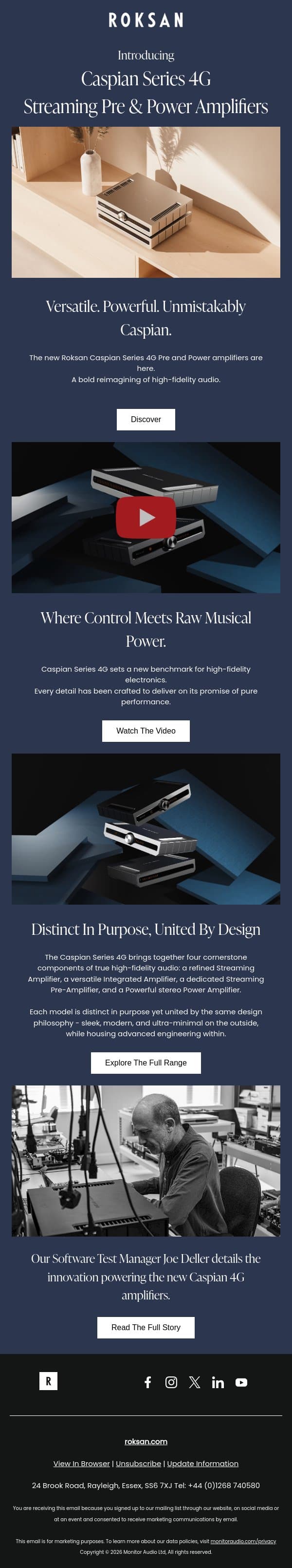 Introducing the New Roksan Caspian Series 4G Streaming Pre and Power Amplifiers email from Hulu screenshot
