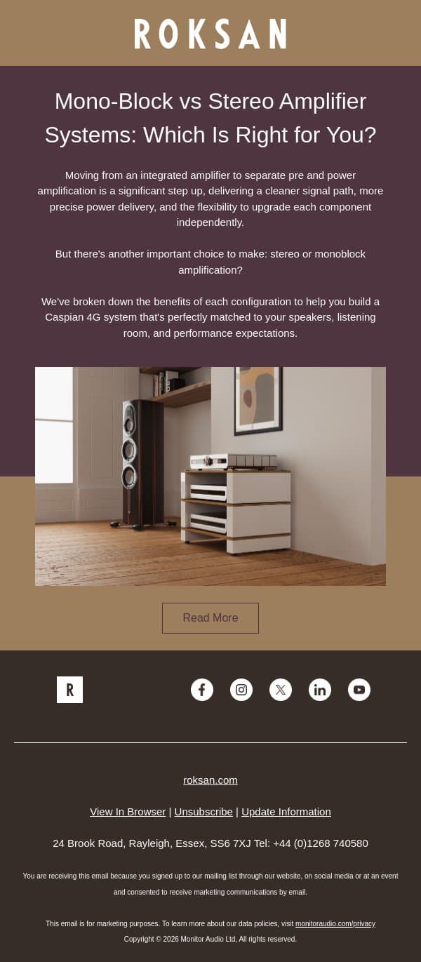 Caspian Streaming Pre and Power Amplifiers. Two Amplifiers. One System. email from Hulu screenshot