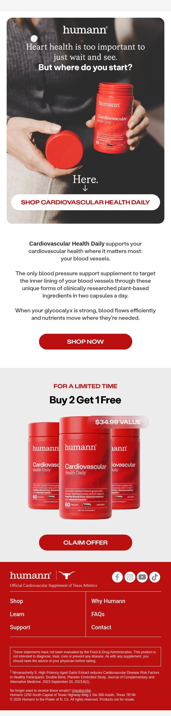 Make your heart health support work for you. email from HumanN screenshot