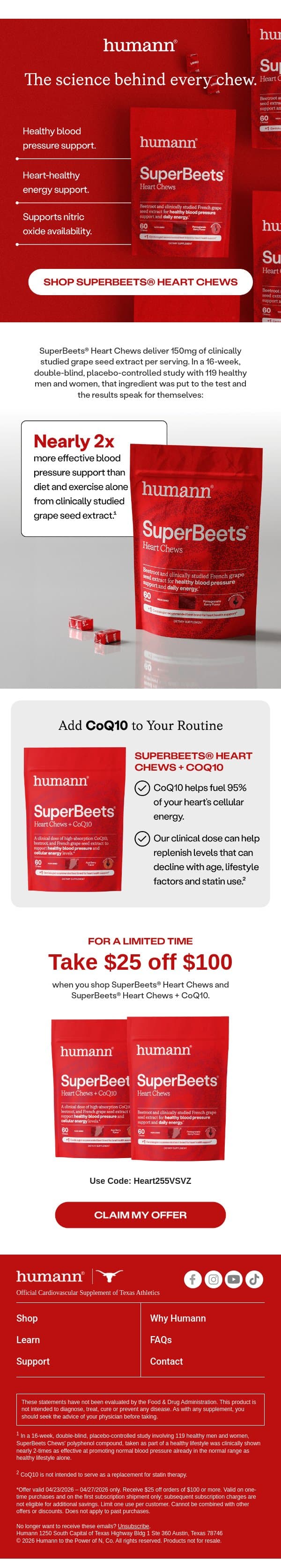 What's actually inside SuperBeets® Heart Chews email from HumanN screenshot