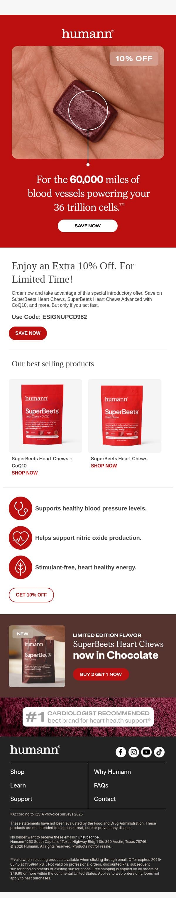 Special Promotion: 10% Off Your First Order email from HumanN screenshot