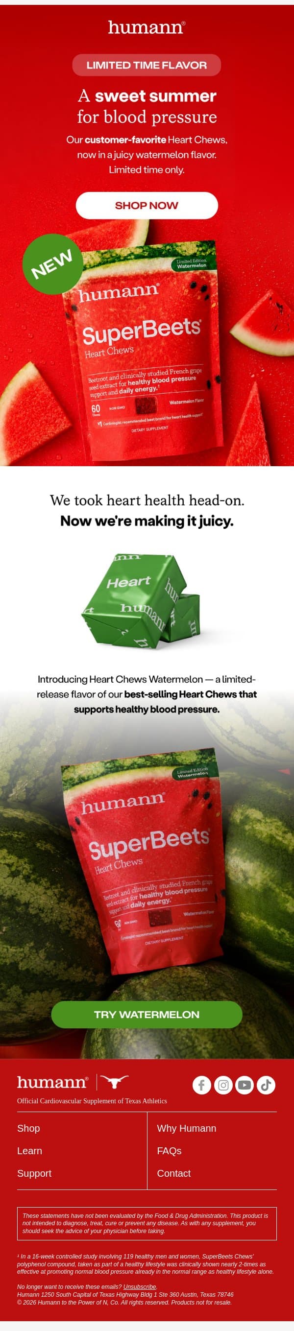 NEW: Watermelon Heart Chews — limited drop email from HumanN screenshot