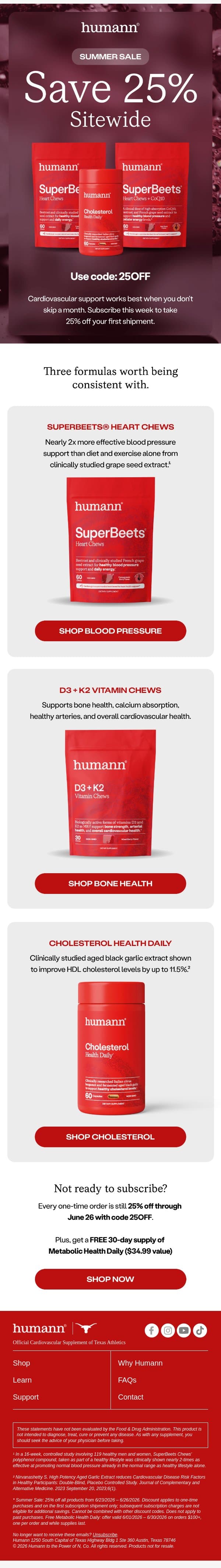 Save 25% sitewide now. email from HumanN screenshot