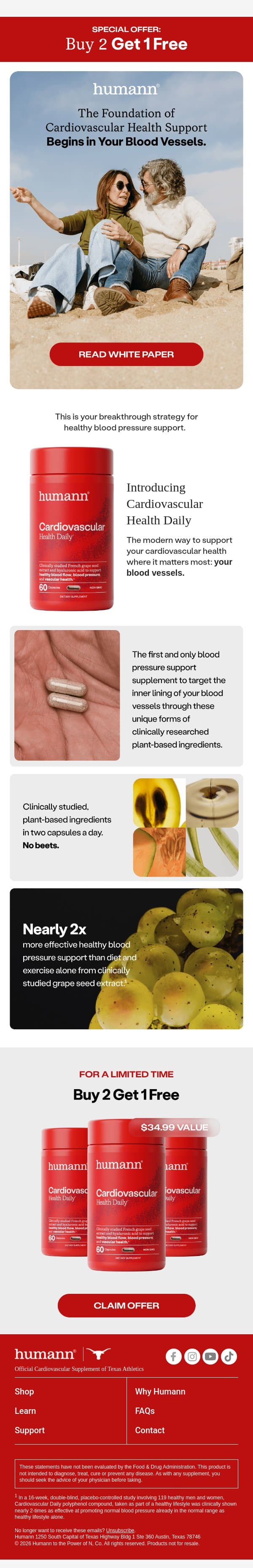 Buy 2 Get 1 Free Cardiovascular Health Daily. email from HumanN screenshot