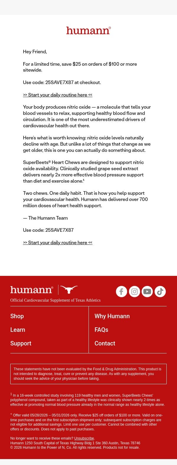 Save $25 on SuperBeets® Heart Chews email from HumanN screenshot