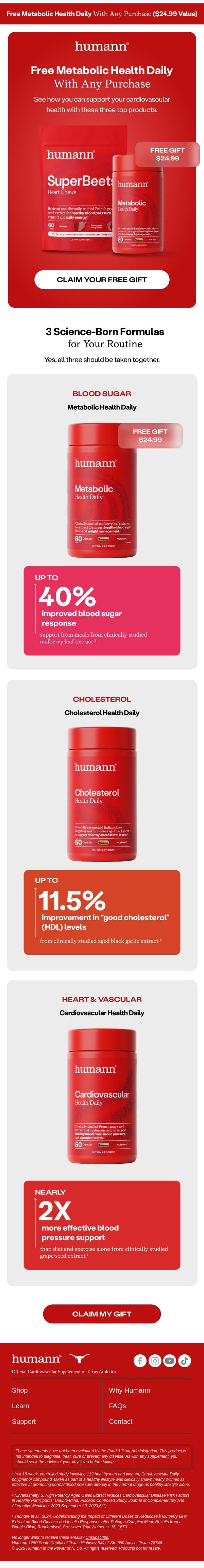 Get Metabolic Health Daily free with purchase. email from HumanN screenshot
