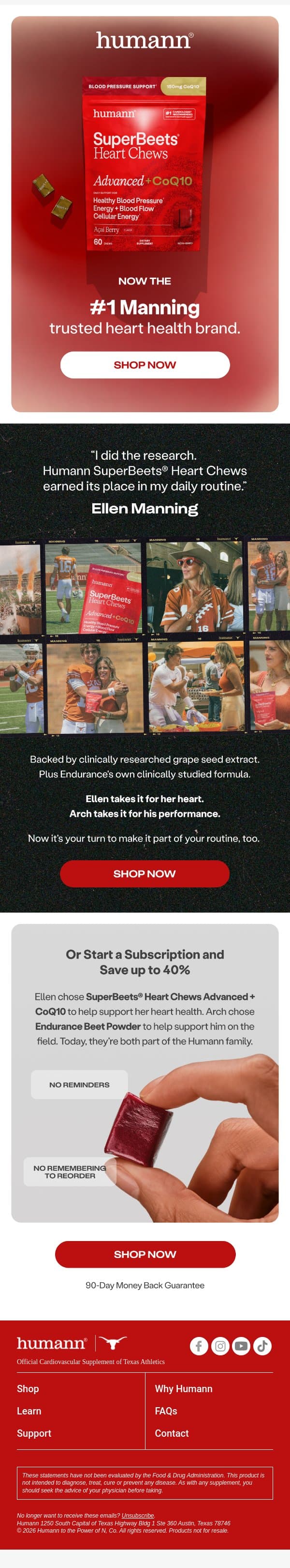 Now The #1 Manning trusted heart health brand. email from HumanN screenshot
