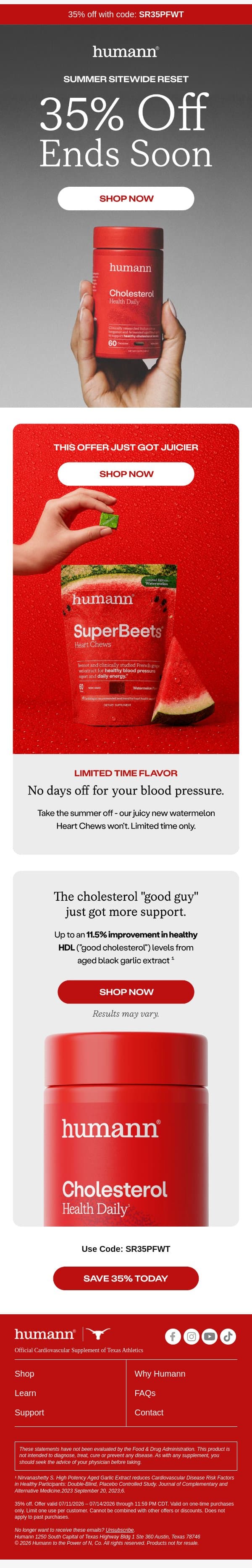 35% off all of our science-born products. email from HumanN screenshot