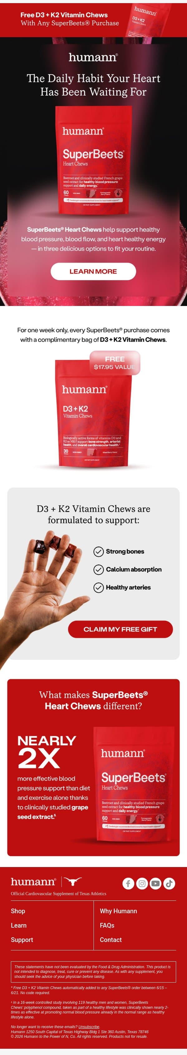 Support healthy blood pressure and get a free gift. email from HumanN screenshot