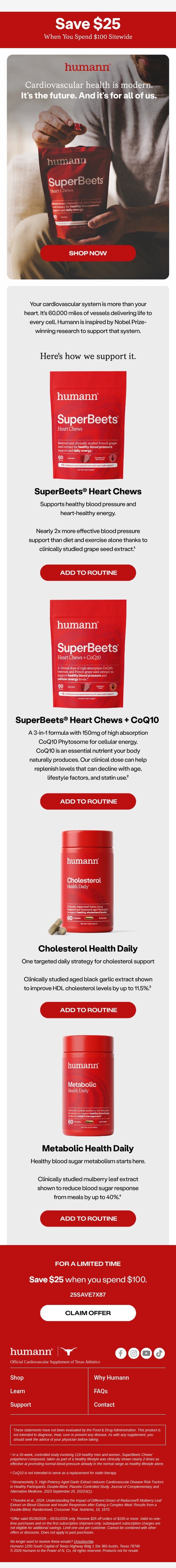 Save $25 when you spend $100 sitewide. email from HumanN screenshot