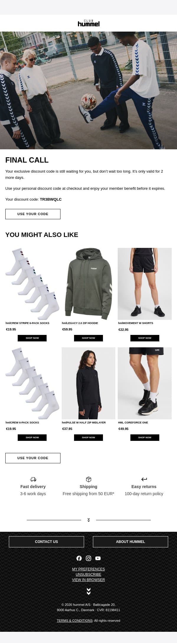 Your personal discount code is about to expire ⌛ email from Hummel screenshot