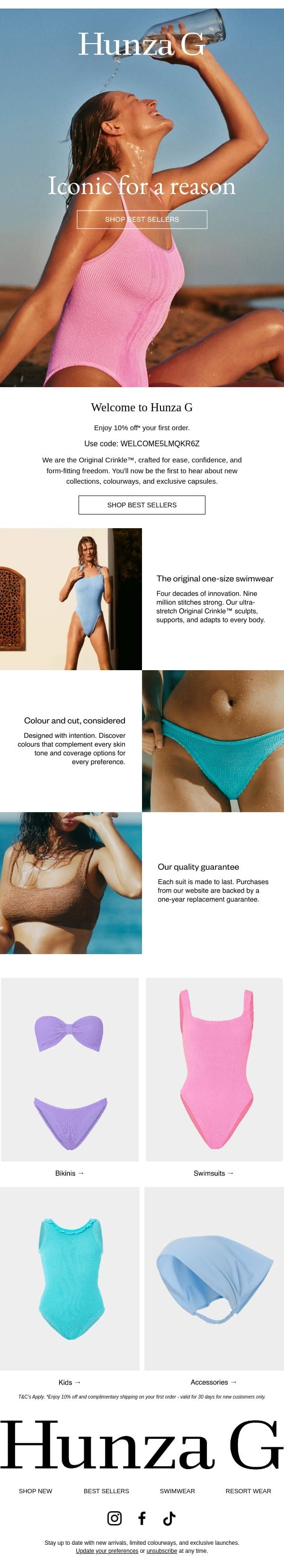 One size. Every body. Discover yours. email from Hunza G screenshot