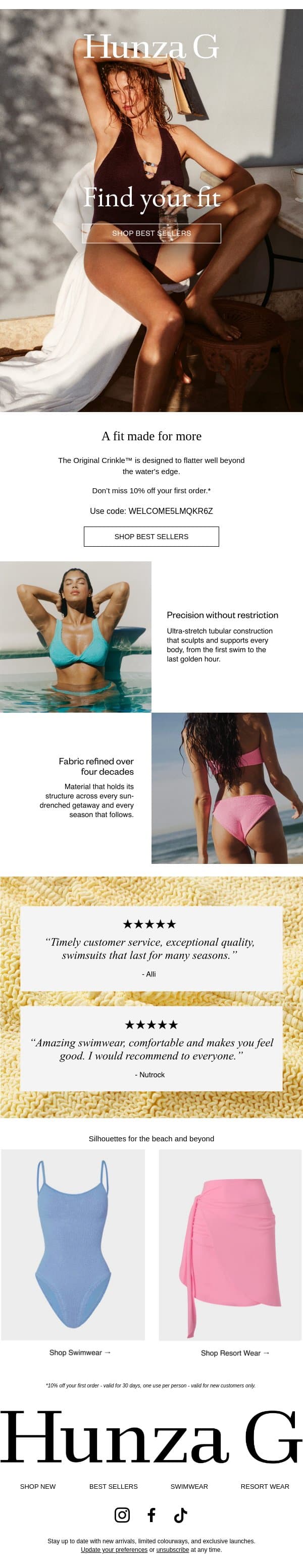 Find the swim that flatters email from Hunza G screenshot