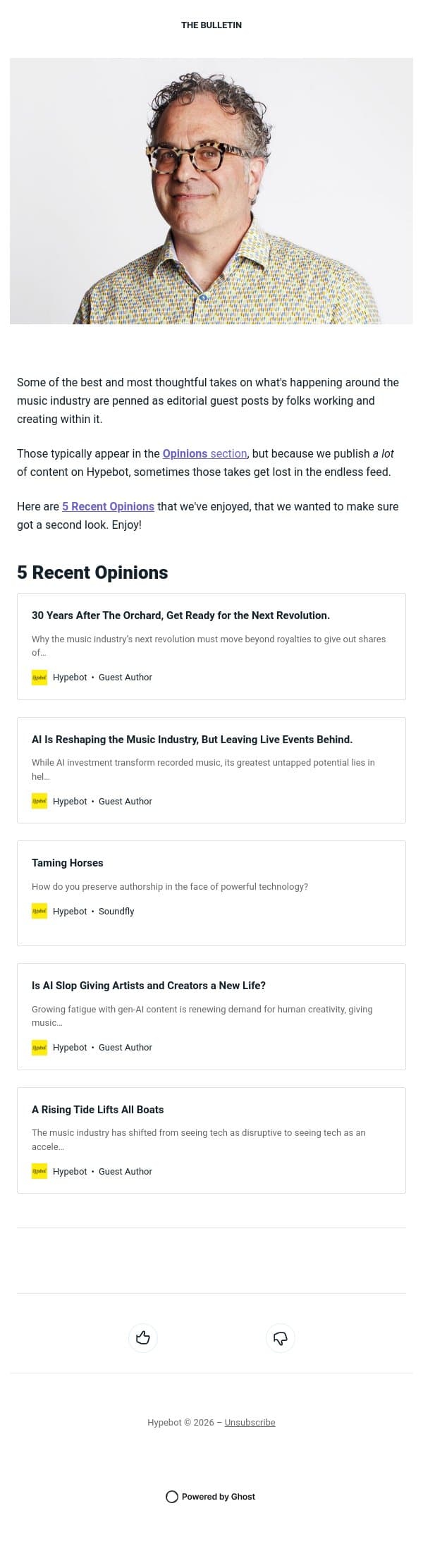5 Recent Opinions on Hypebot email from Hypebot screenshot