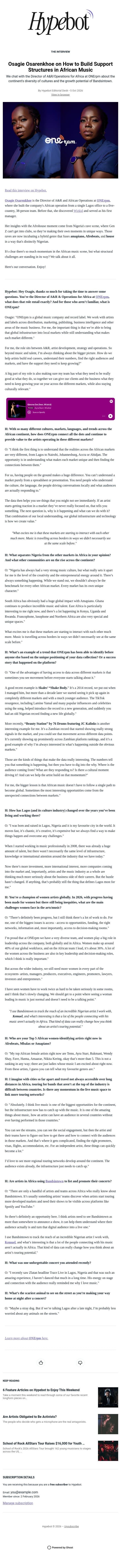 Osagie Osarenkhoe on How to Build Support Structures in African Music email from Hypebot screenshot