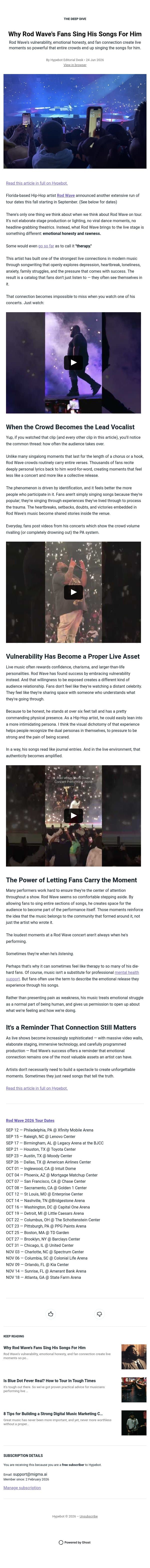 Why Rod Wave's Fans Sing His Songs For Him email from Hypebot screenshot