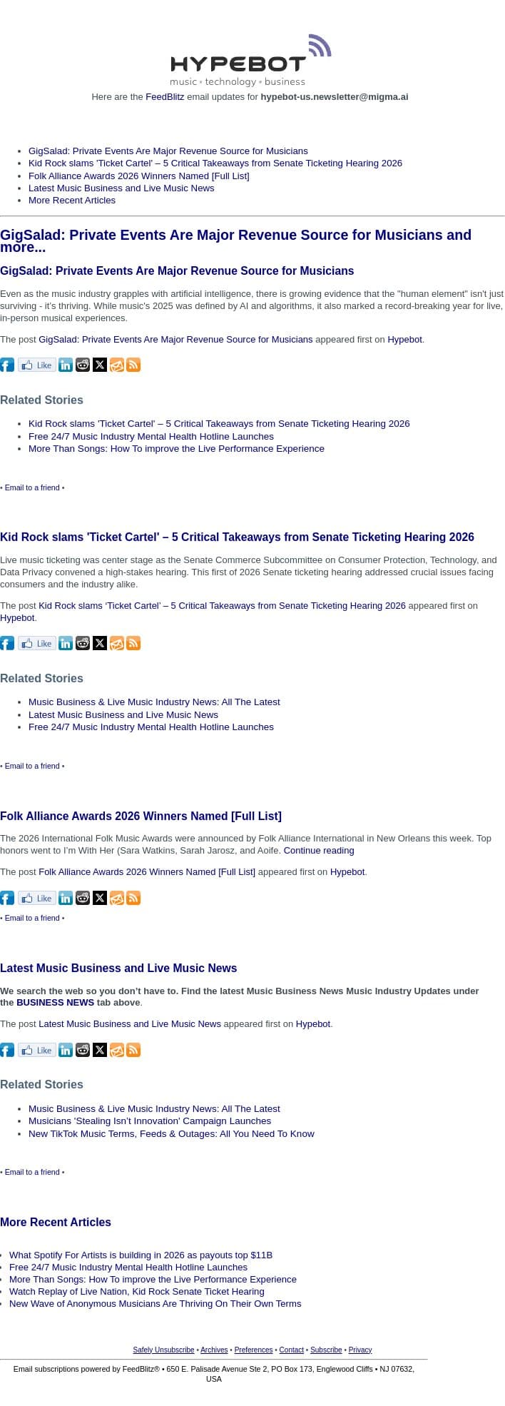 GigSalad: Private Events Are Major Revenue Source for Musicians and more... email from Hypebot screenshot