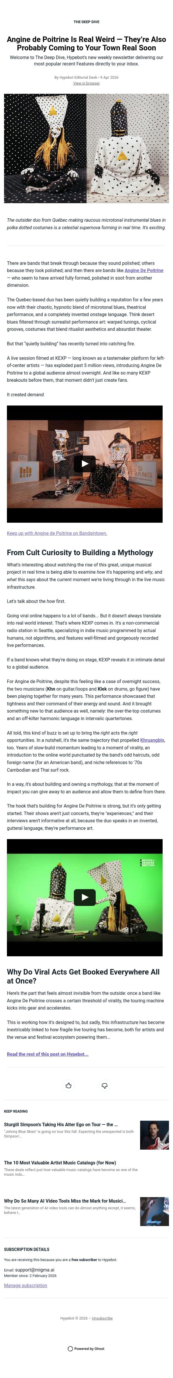 Angine de Poitrine Is Real Weird — They’re Also Probably Coming to Your Town Real Soon email from Hypebot screenshot